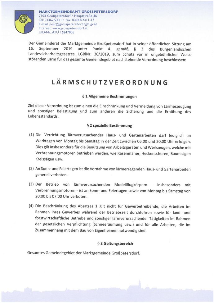 Lärmschutzverordnung der Marktgemeinde Großpetersdorf